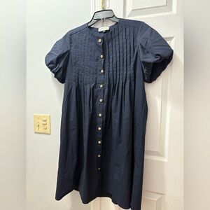 MONICA NERA Navy Size Large Button Down Puff Sleeve Dress Gold Buttons